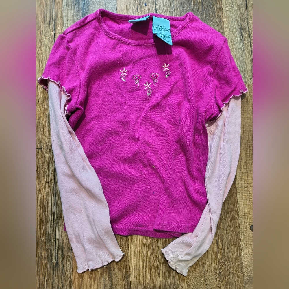 Faded Glory Pink Long Sleeve Tee with Embroidery Size 7 Girls